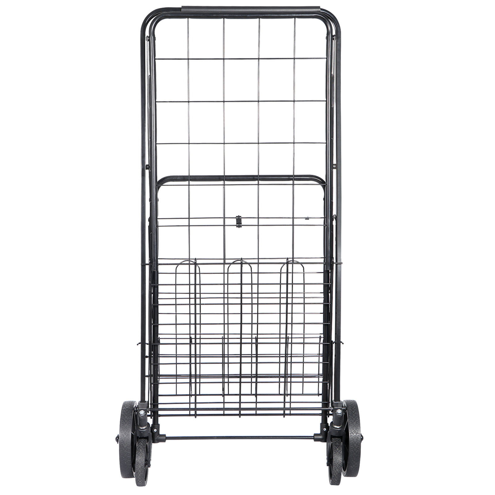 Heavy Duty Folding Shopping Cart Utility Trolley Two Baskets for Grocery Laundry