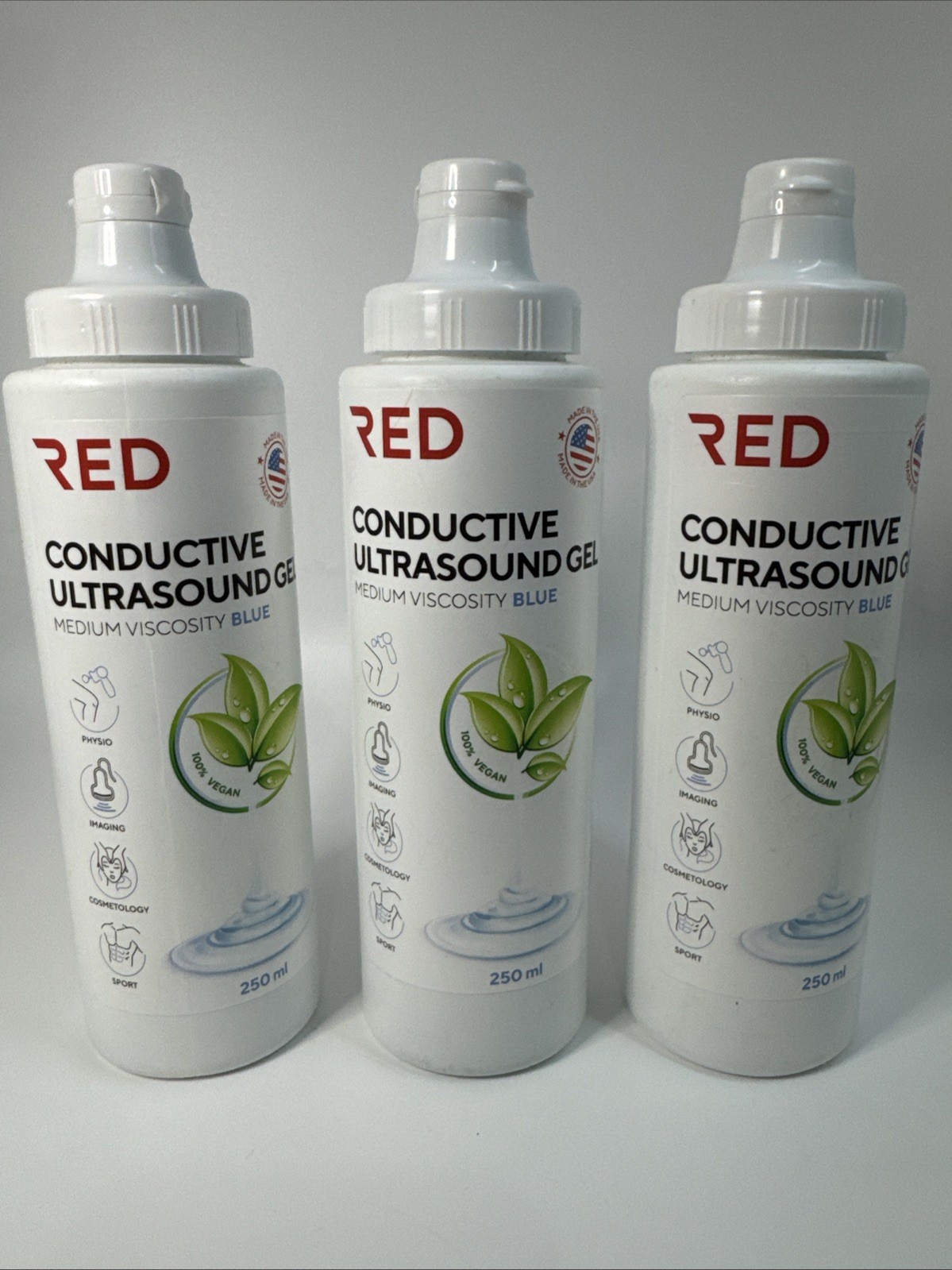 3x- RED Conductive Ultrasound Gel 2-Pack Medium Viscosity Clear 250ml Made USA