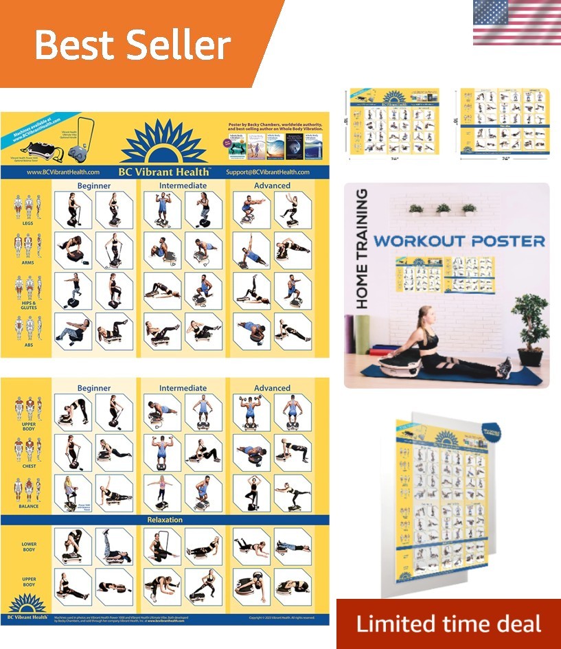 Laminated Full Body Vibration Exercise Poster 36''x24'' - Ultimate Workout Guide