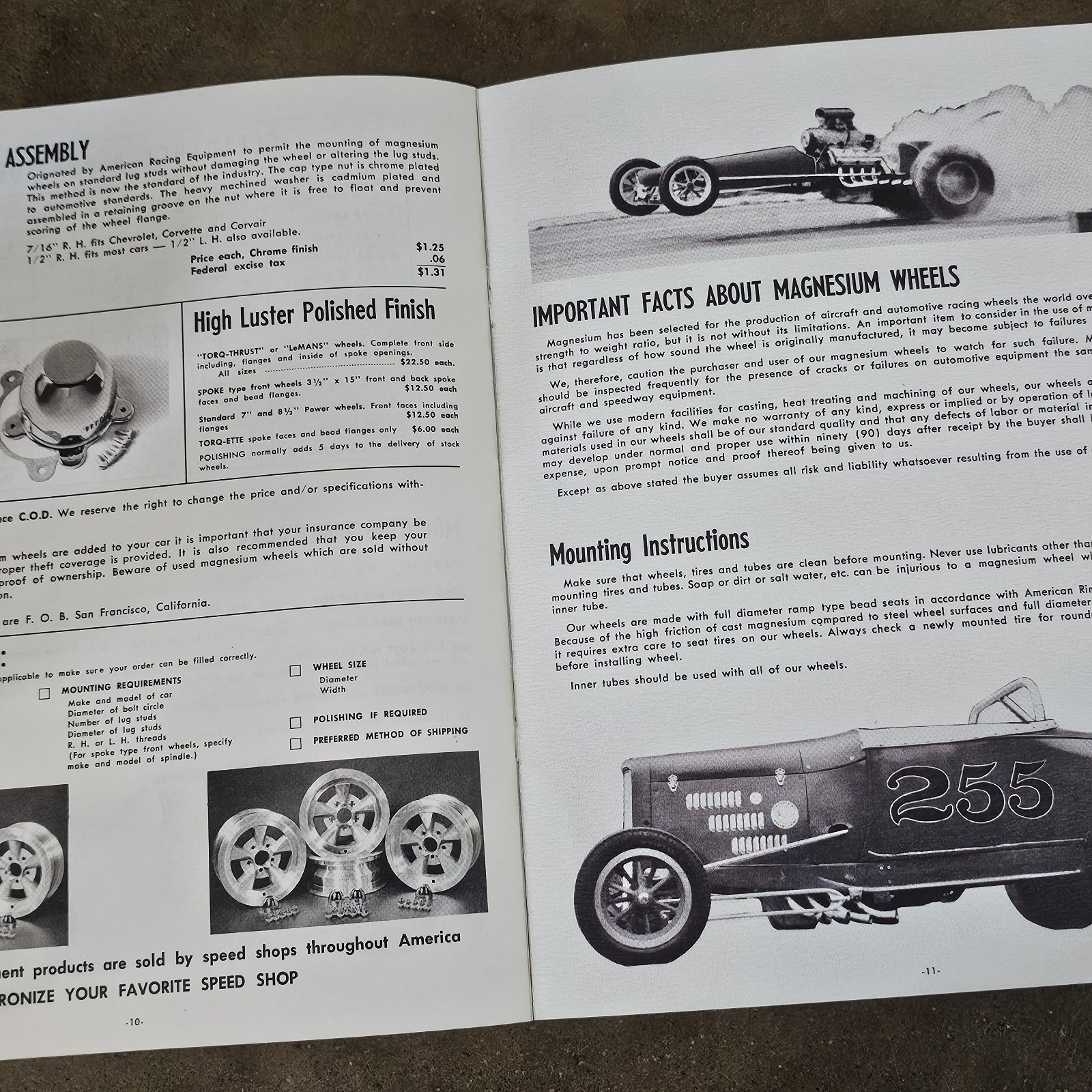 1960s American Racing Equipment Magnesium Wheels Catalog Hot Rod Drag Racing mag