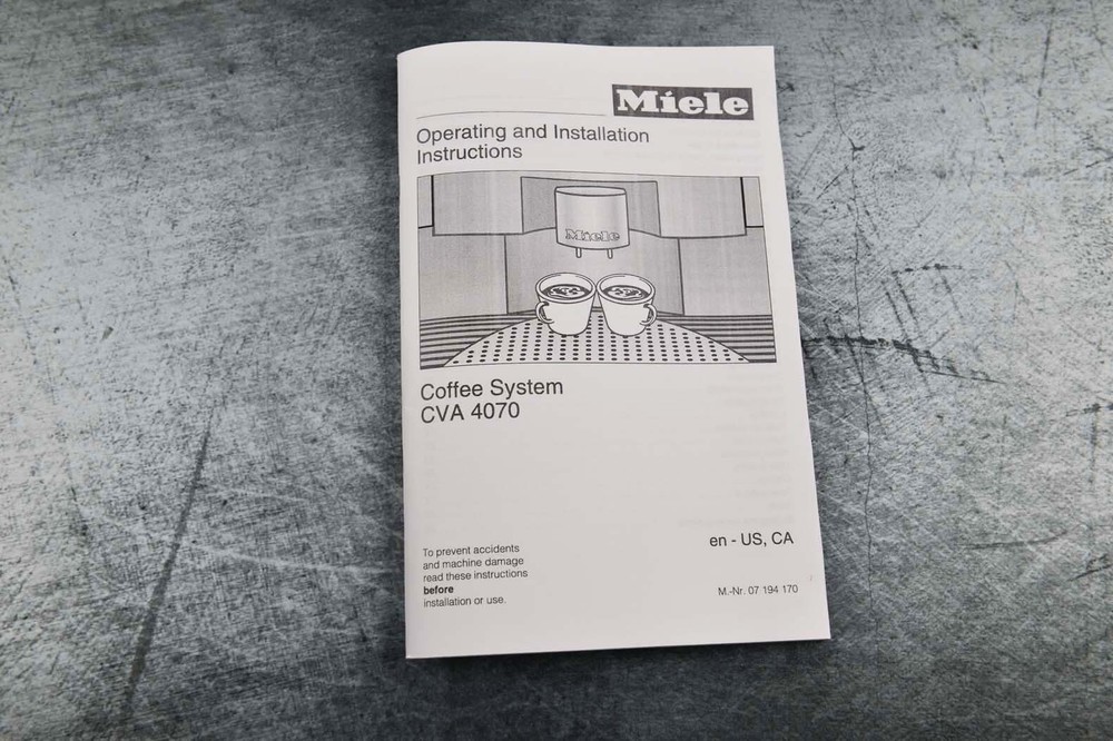 New Miele CVA4070 Coffee System Operating and Installation  Instructions Guide
