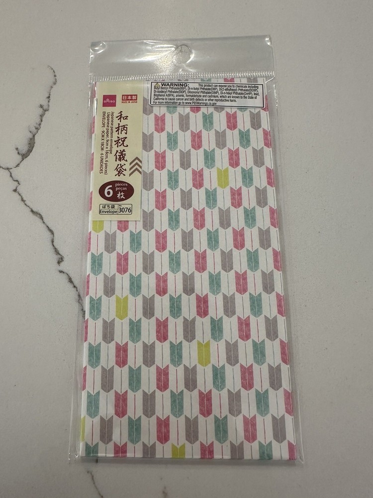 Daiso Japan Traditional Pattern Vertical Envelope  3.5” X 7” / 6pcs !!!!!