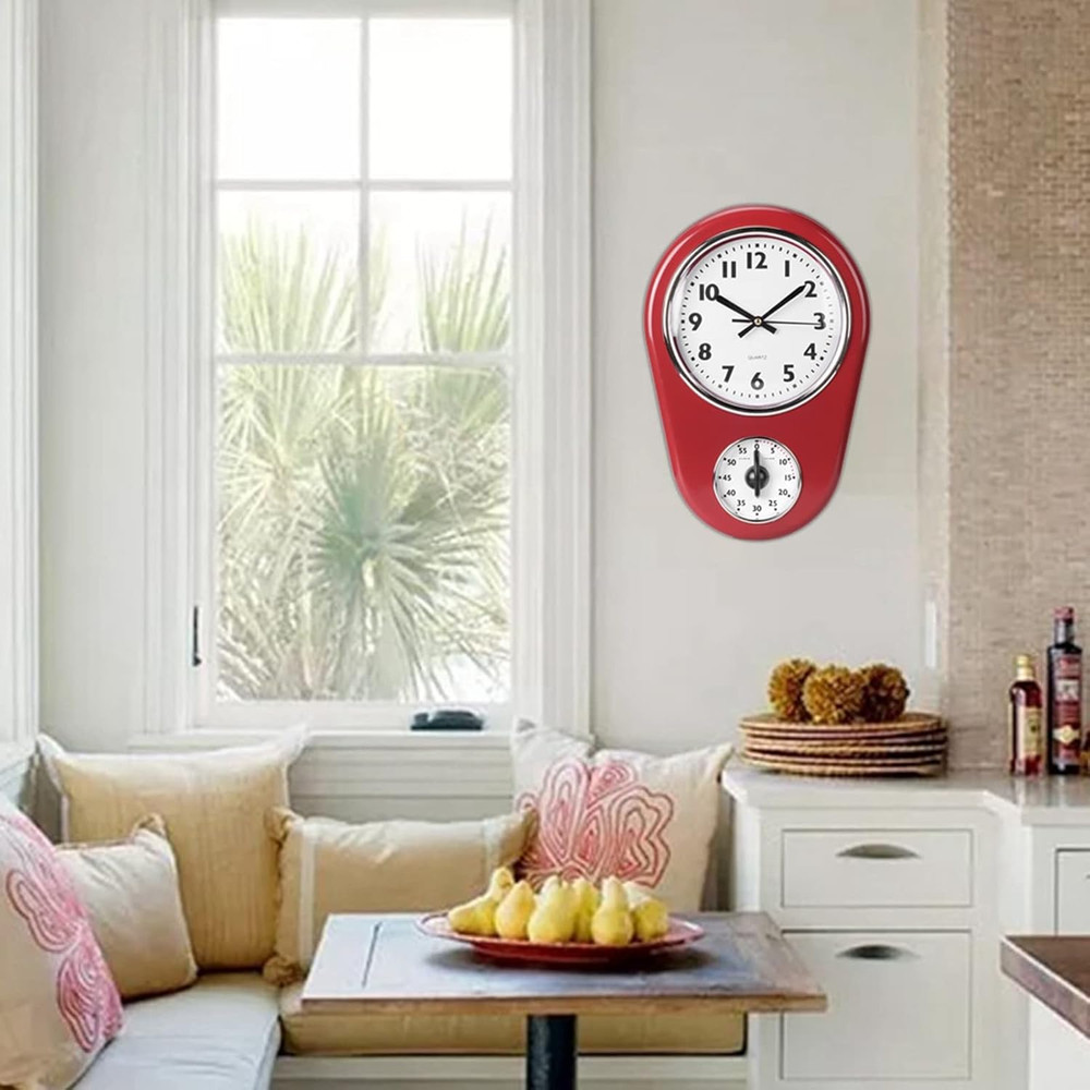 Retro Wall Clock, Vintage Kitchen Clocks, Hanging Clock Home Kitchen Timer Room