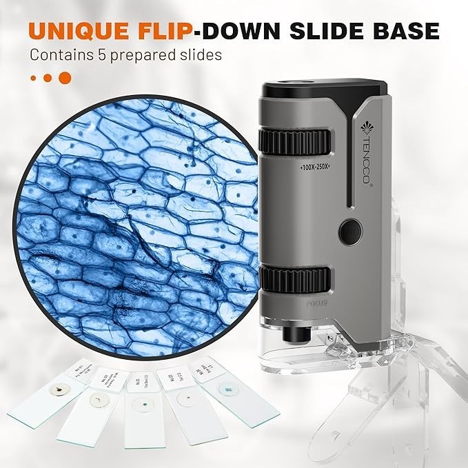 100X-250X Mini Pocket Microscope for Kids Adults, Protable Handheld Microscope,