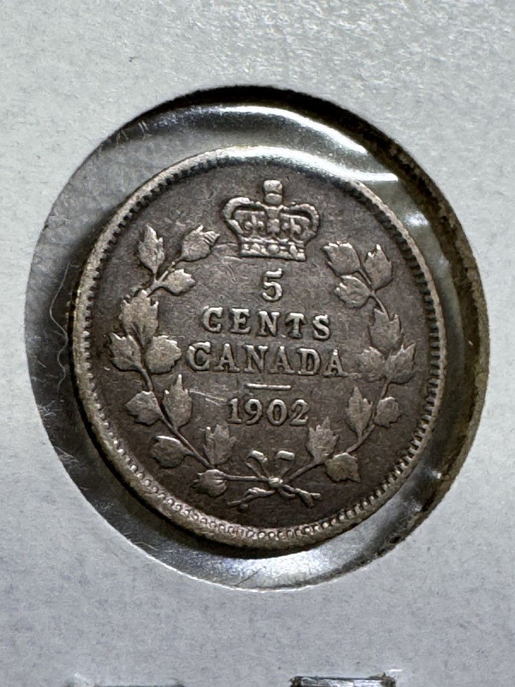 1902 Canada 5 Cents Silver Coin Cleaned
