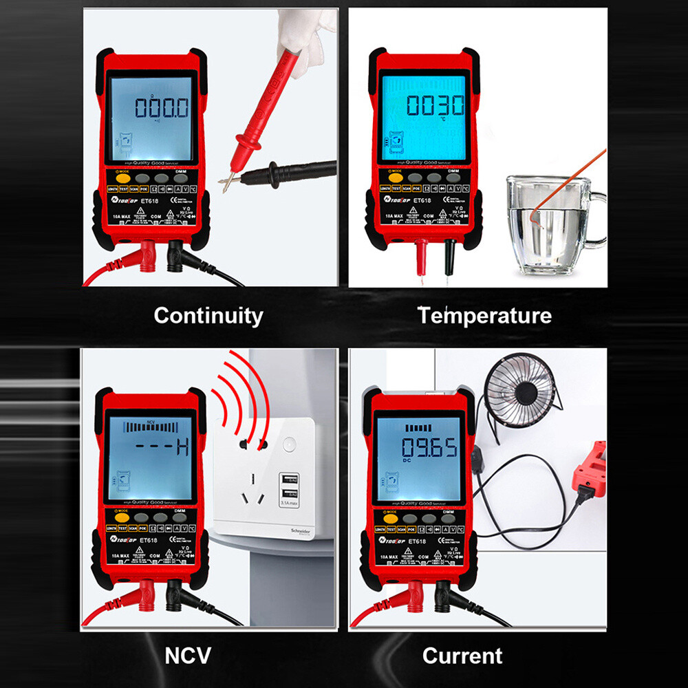 Multifunctional Network Cable Tester With LCD Display Multimeter Line Finder Red