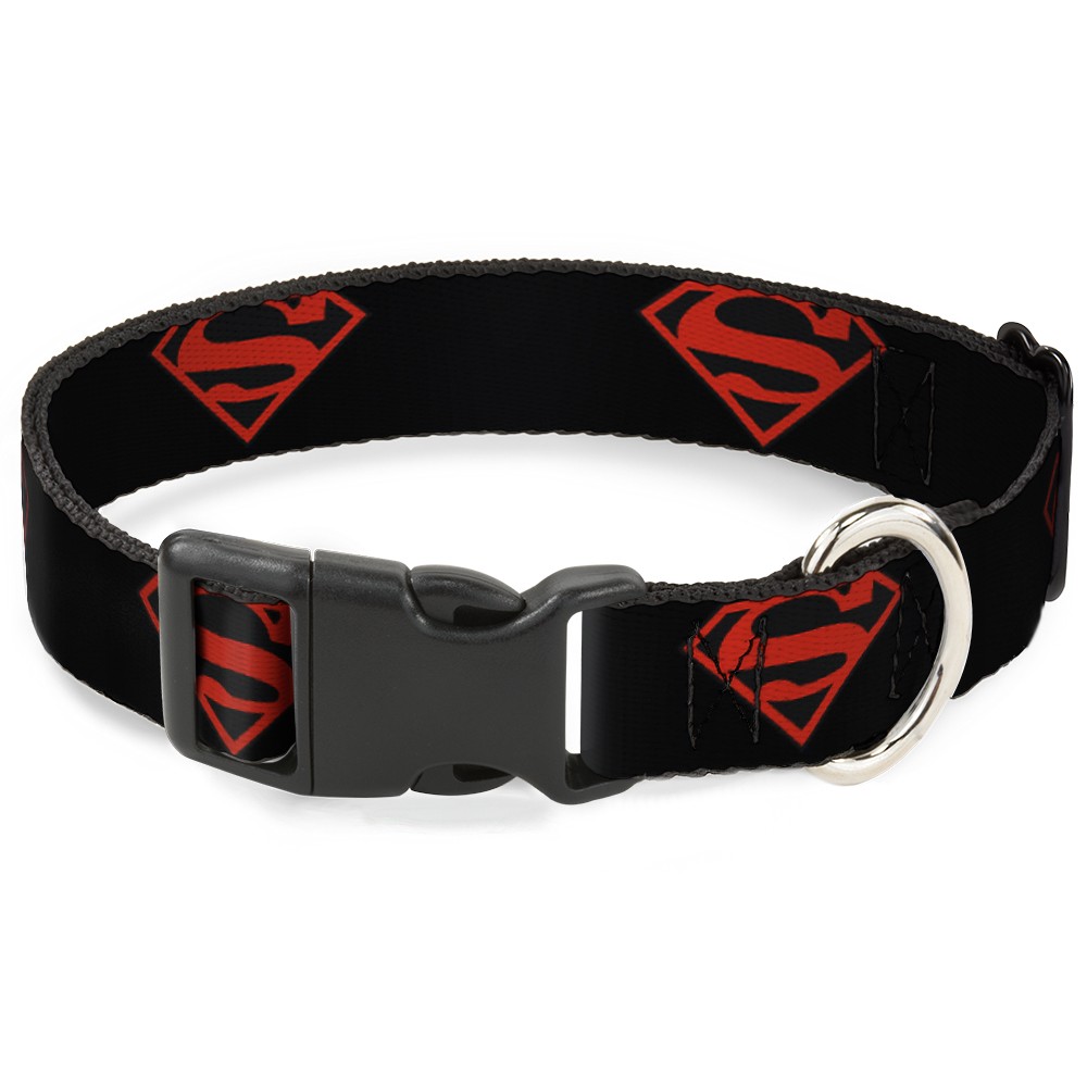 Plastic Clip Collar Superboy Shield Black/Red NARROW-Medium 8.5-12"