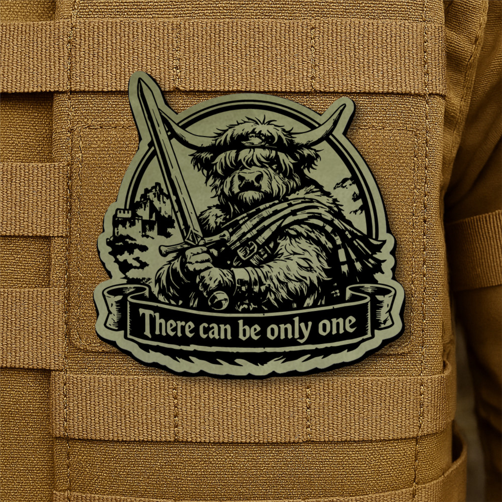 Highlander Cow Morale Patch 3" Hook & Loop Funny There Can Be Only One, Classic