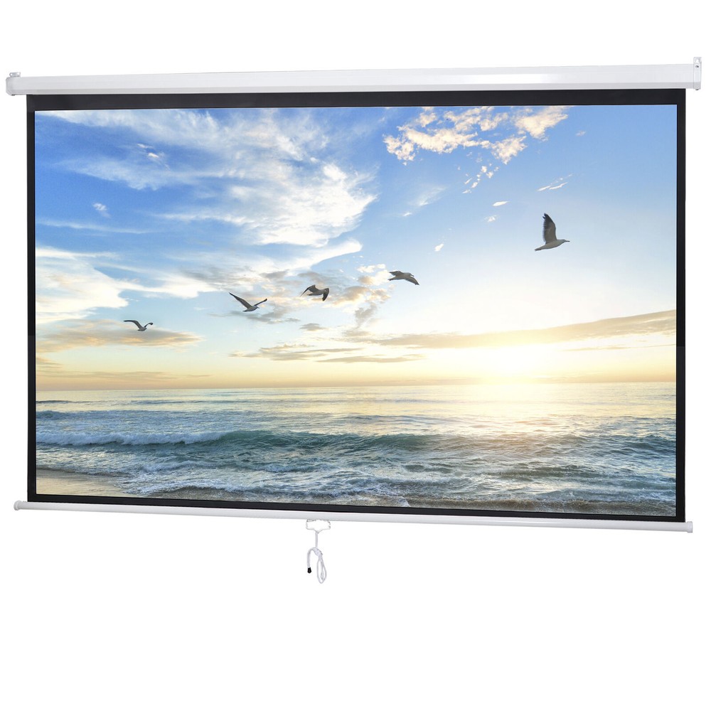 100" Diagonal Projection Projector Screen HD Manual Pull Down Home Theater 16:9