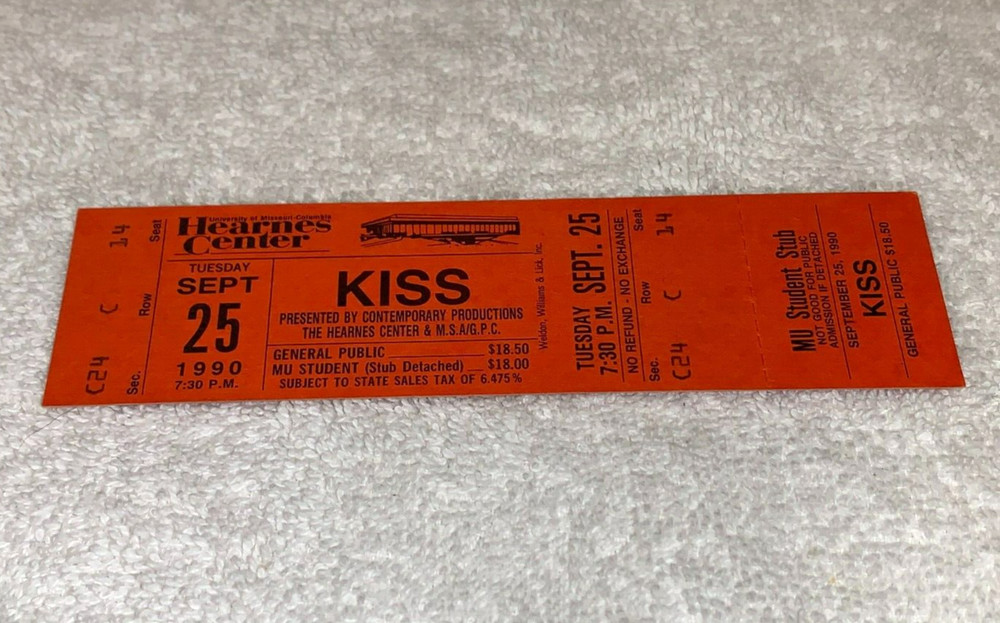 KISS 1990 UNUSED CONCERT TICKET HEARNES CENTER GENE SIMMONS Hot in the Shade USA