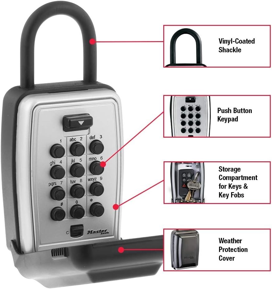 Black Wall Mount Key Lock Box for Secure Key Storage with Resettable Combination