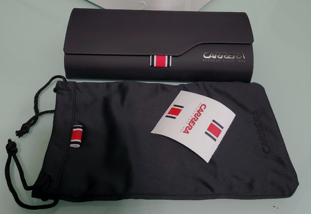 CARRERA EYEWEAR CLAMSHELL MEDIUM SUNGLASSES BLACK HARD CASE+ CLEANING CLOTH