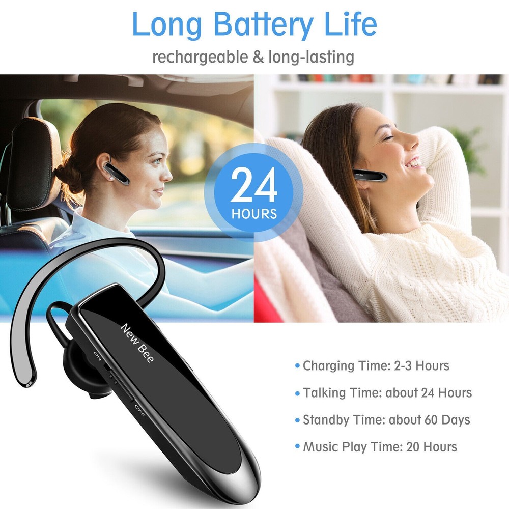 New Bee Bluetooth Wireless Handsfree Headset for iPhone Android Samsung Laptop