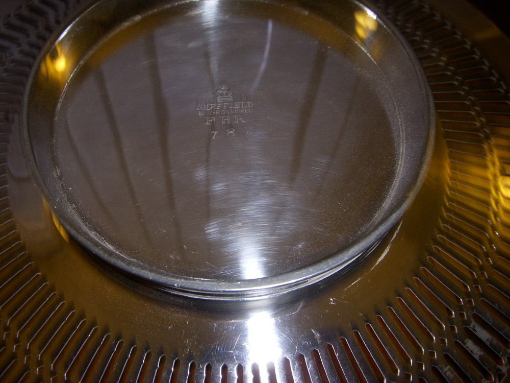 SHEFFIELD silverplate handled CAKE PLATE ...PIERCED DESIGN