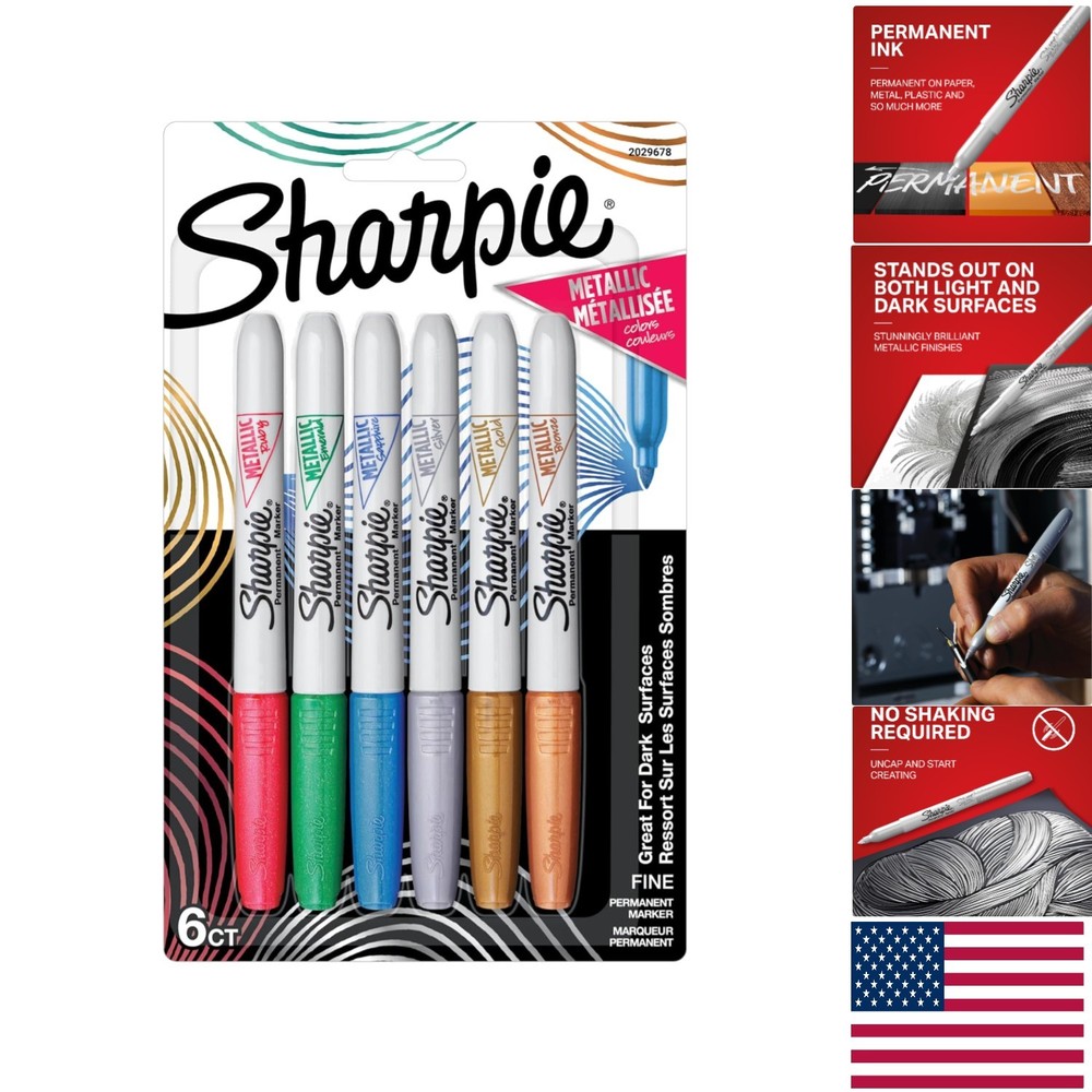 Brilliant Metallic Fine Tip Permanent Markers - 6 Count Assorted for Creatives