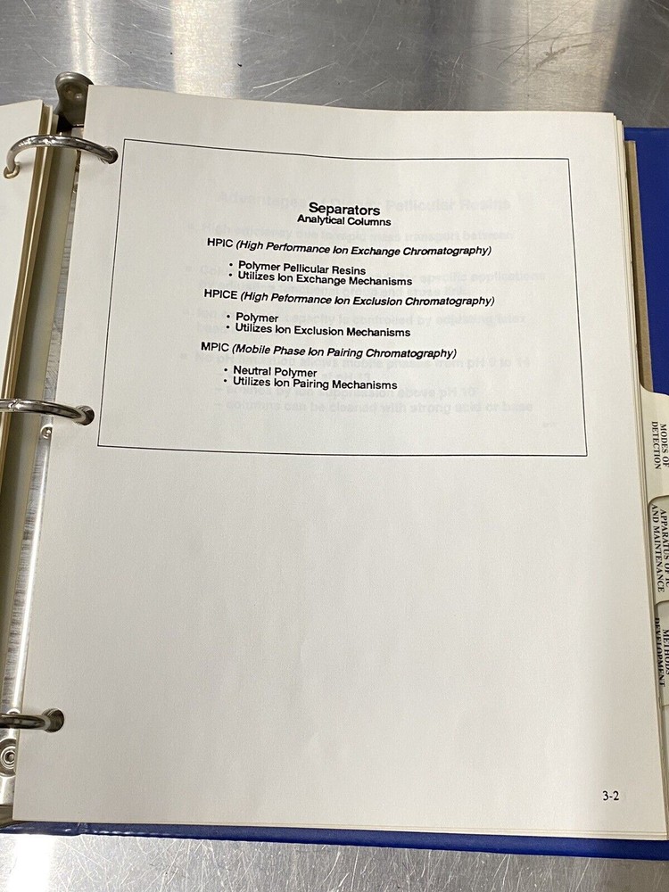 Dionex Chromatography Course Training - Users Guide / Instruction Book / Manual
