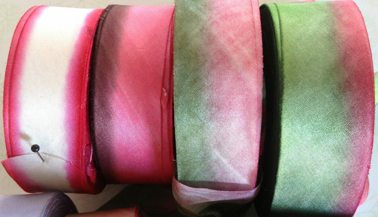 silk ribbon hand dyed 1" on the bias 1yd made in USA