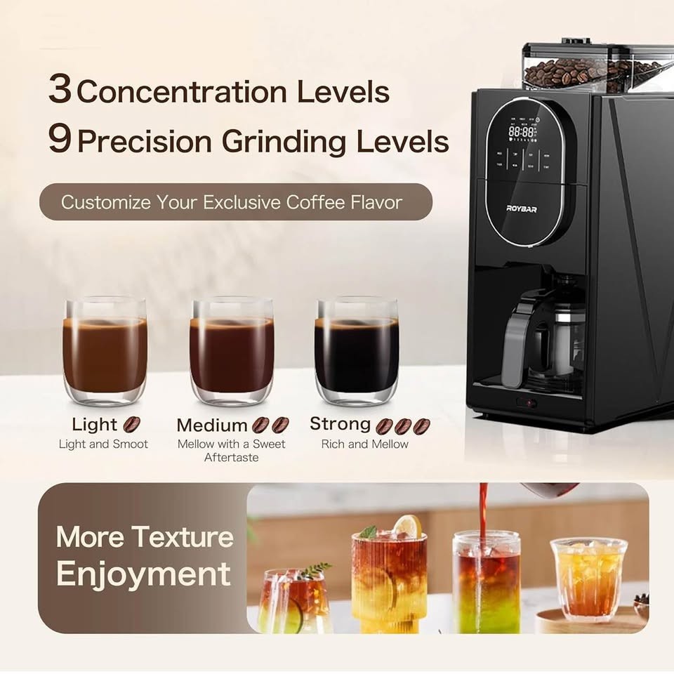 Coffee Maker with Grinder, Programmable Hot and Cold Coffee Maker with 22 oz Gla