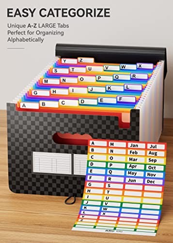 File Organizer, Expanding File Folder A4 Letter 26 Pockets Checkered Pattern