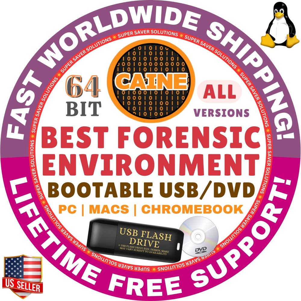 CAINE 14 Warp Forensic Environment Linux OS | 64Bit | Live Boot USB/DVD | MAC/PC