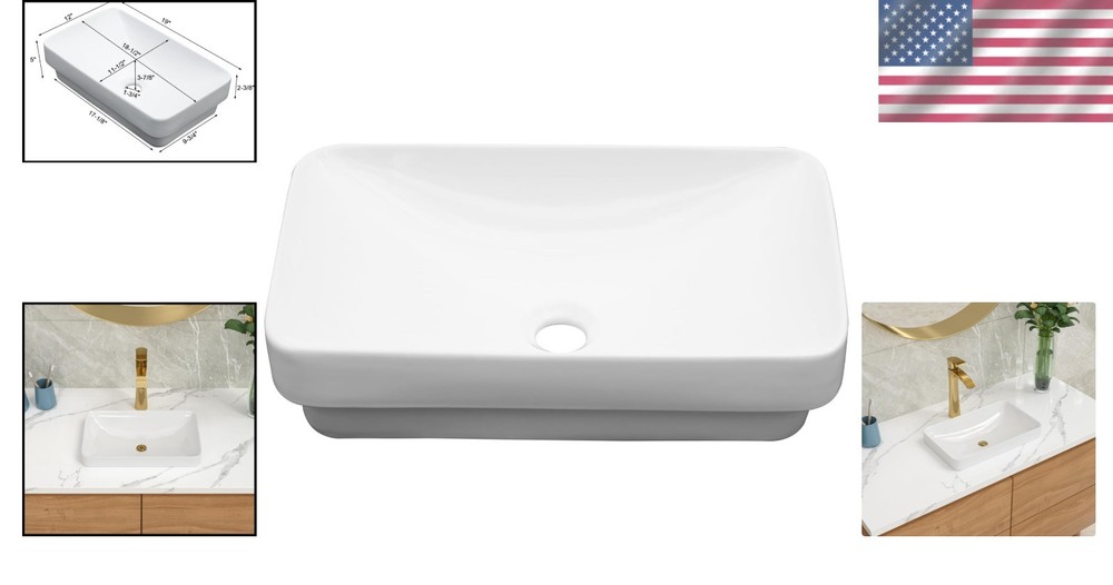 Sleek 19"x12" Rectangular Semi Recessed Sink - Stylish Bathroom Essential
