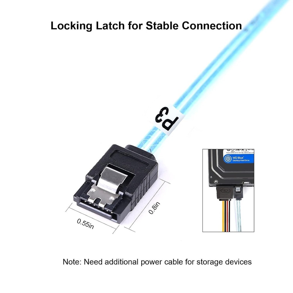 3 Pack 12" Blue SATA III Cable 6Gbps with Locking Latch for SSD HDD