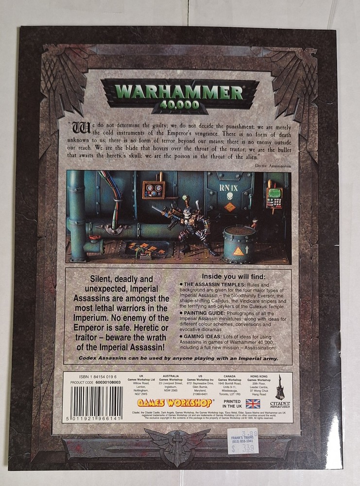 Warhammer 40k Codex Assassins Supplement 1999 Games Workshop