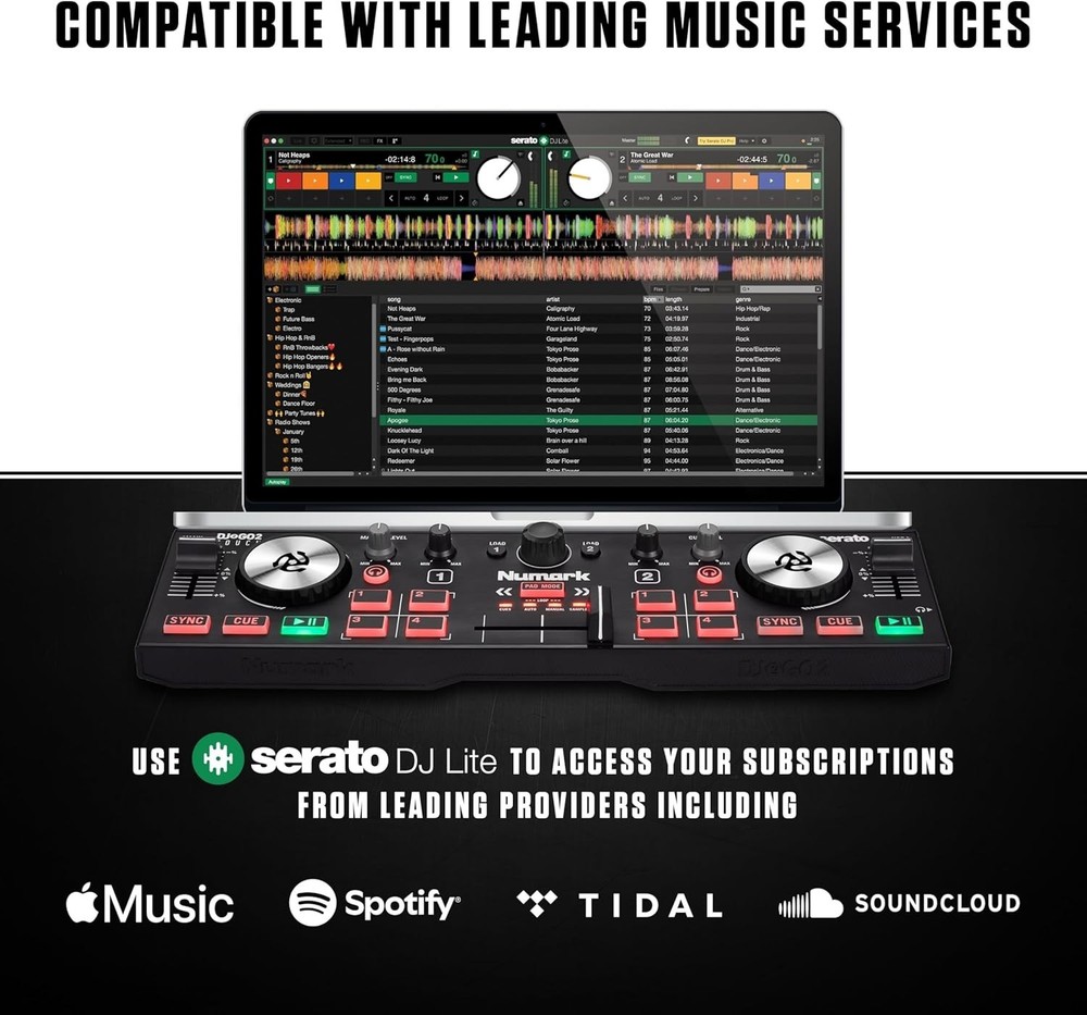 DJ2GO2 Touch Compact DJ Controller with 2 Decks, Mixer, Audio Interface and