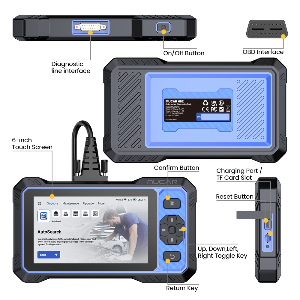 MUCAR 682 Car OBD2 Scanner Full System Diagnostic Tool 20+Services Free Update