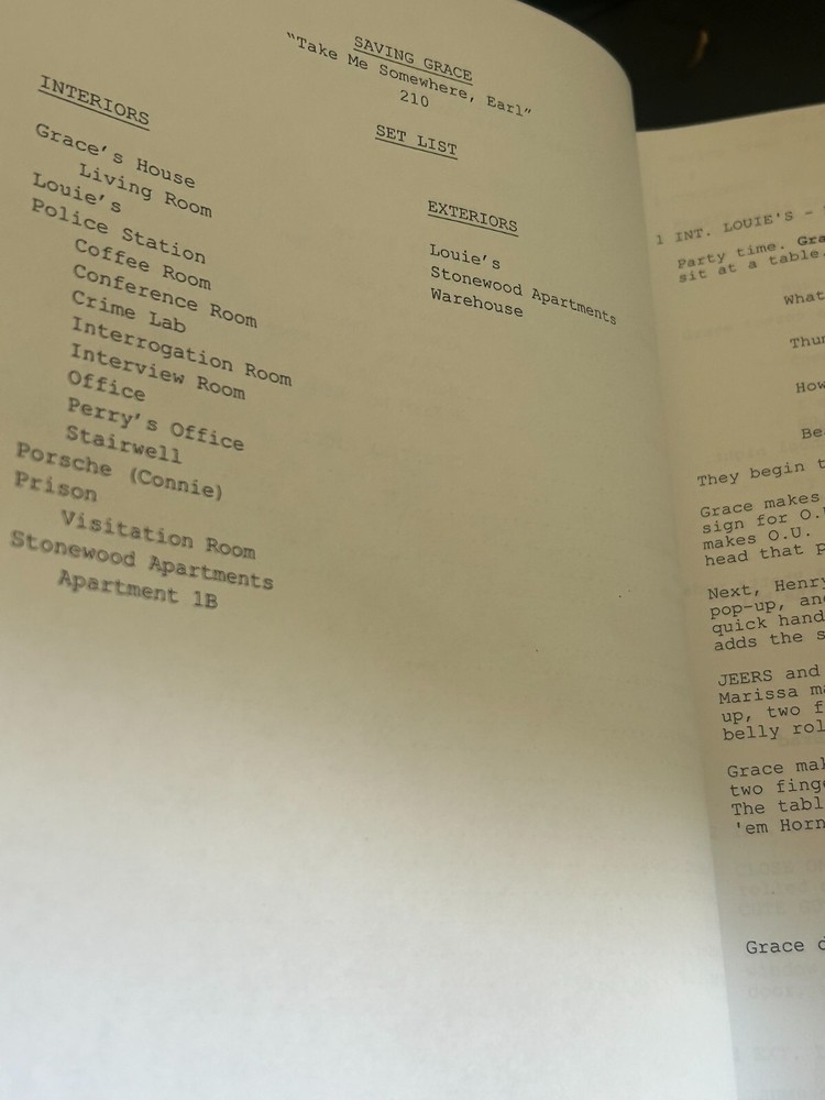 ORIGINAL SCRIPT SAVING GRACE TAKE ME SOMEWHERE EARL HOLLY HUNTER LEON RIPPY