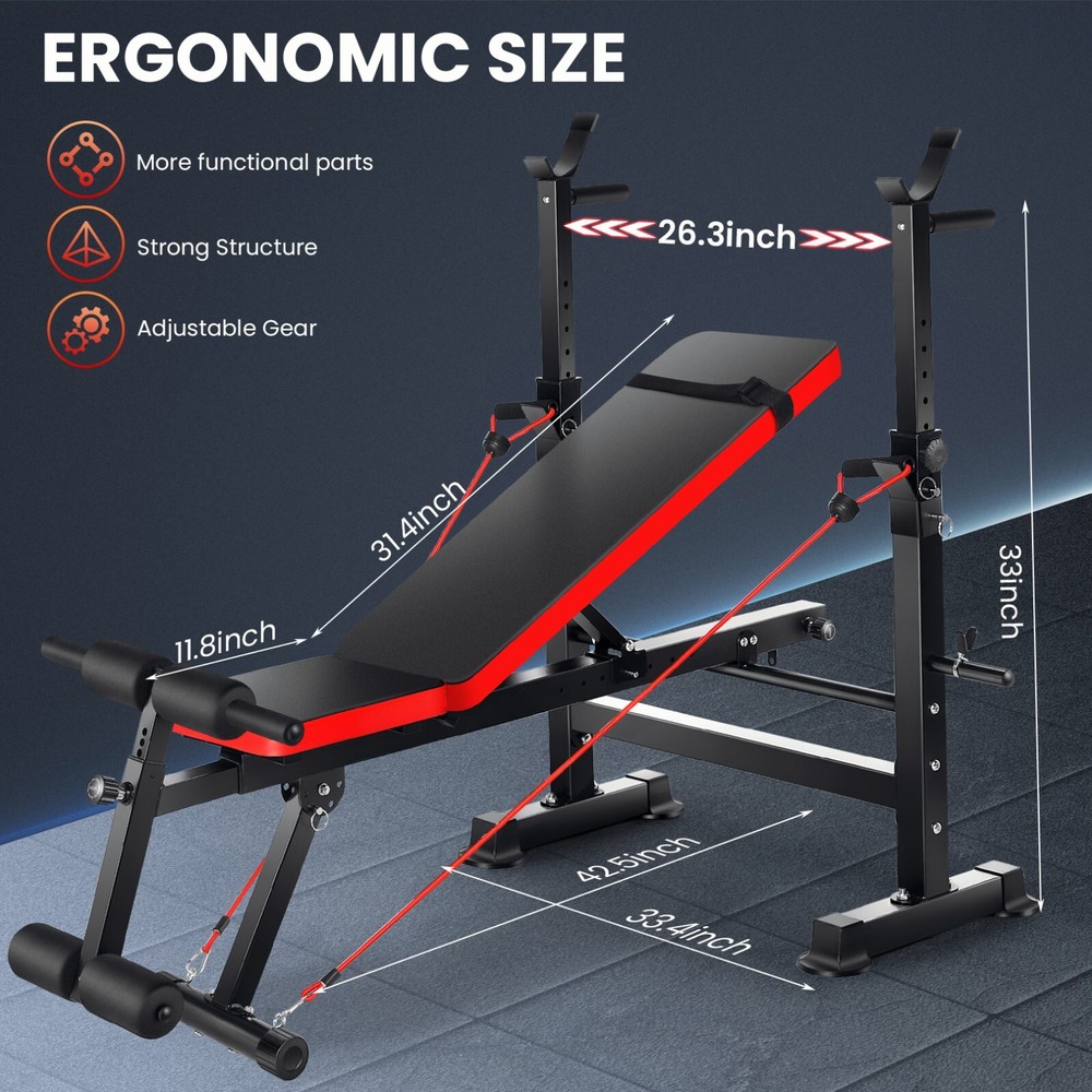Adjustable Weight Bench Set with Squat Barbell Rack and Removable Foot Bracket