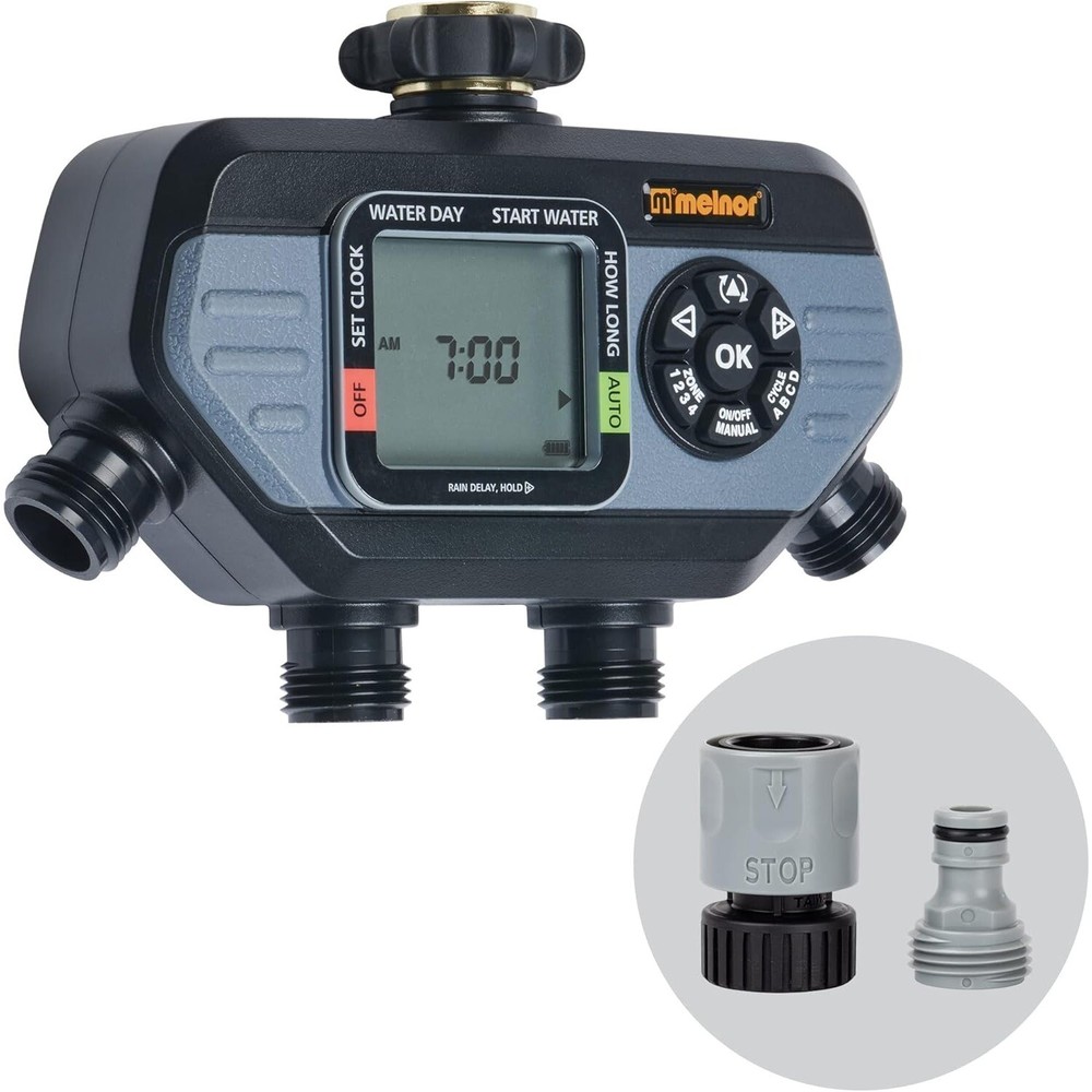 4 Zone Digital Water Timer, Grey, Black