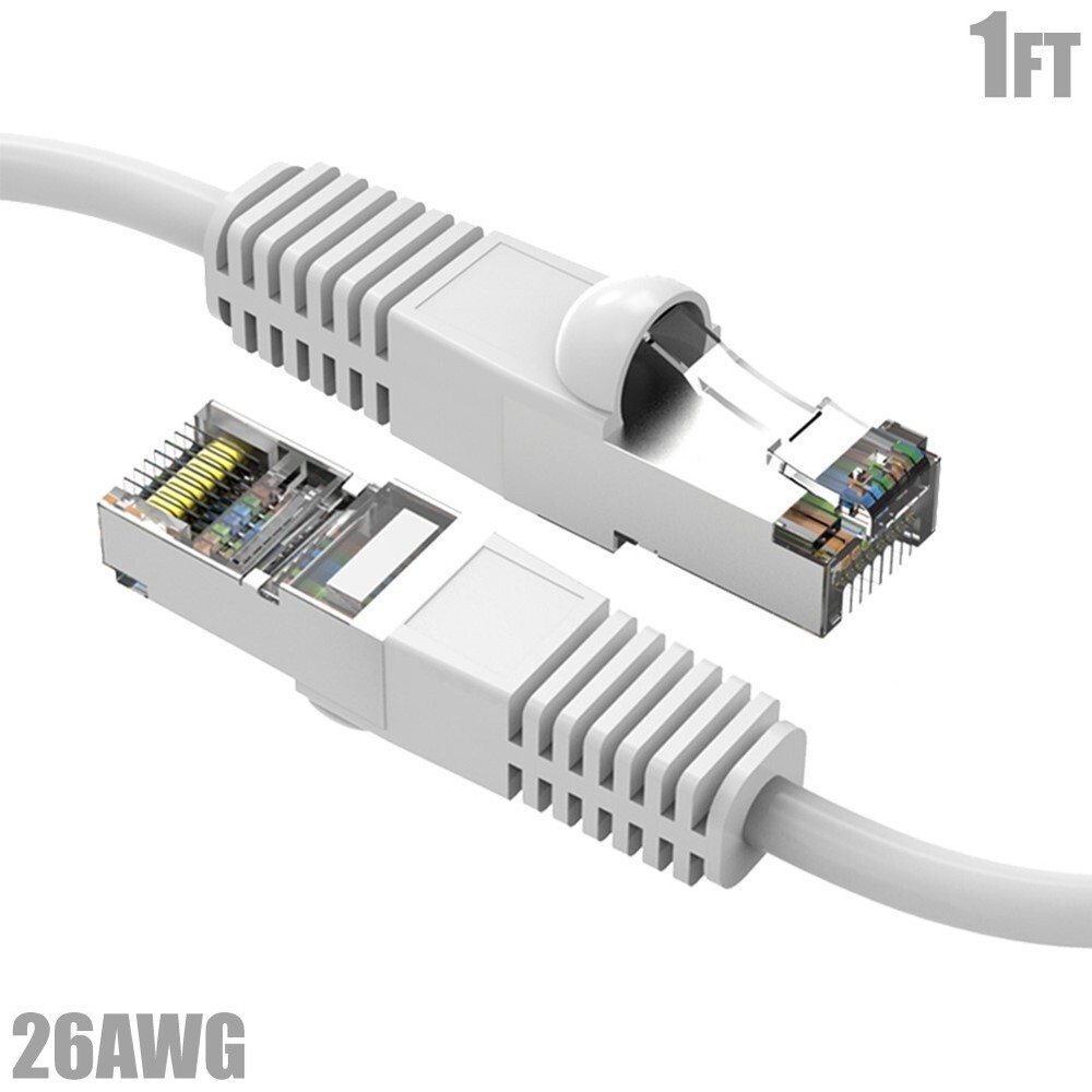 1FT Cat5E RJ45 Ethernet LAN Network FTP Shielded Patch Cable Pure Copper White