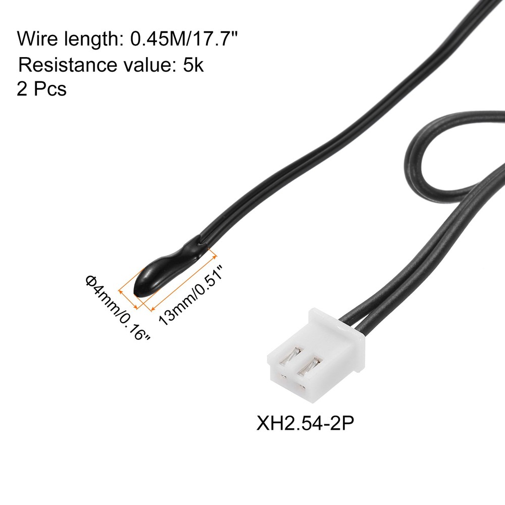 2 Pcs 5K NTC Thermal Sensor Probe,Epoxy Temp Sensor Probe 17.7 Inch