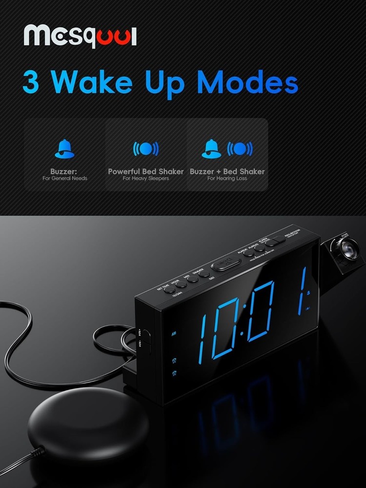 Sharp Electric Digital Alarm Clock LED Large Display with Projection&Bed Shaker