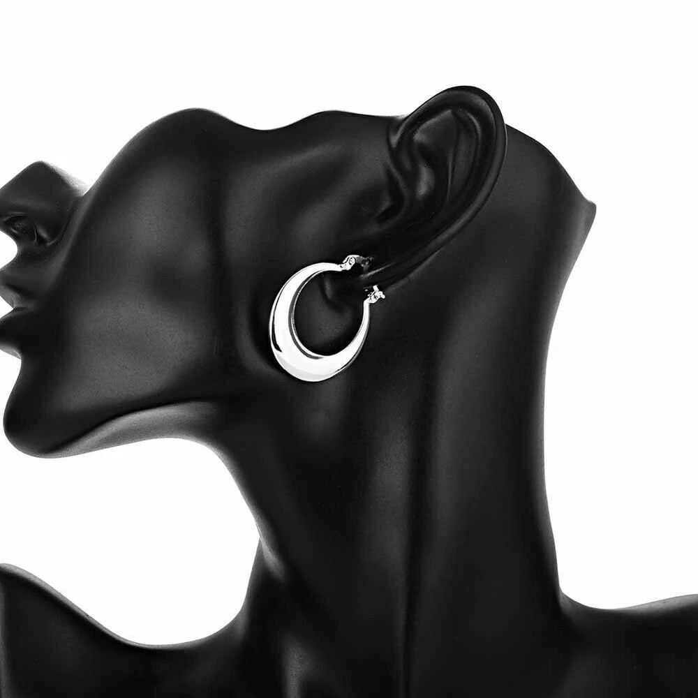 Women's Classic 925 Sterling Solid Silver 1.75" Medium-Size Round Hoop Earrings