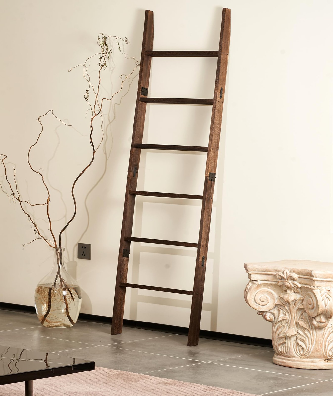 Blanket Ladder for the Living Room 6-Tier, Wooden Decorative Quilt Holder for...