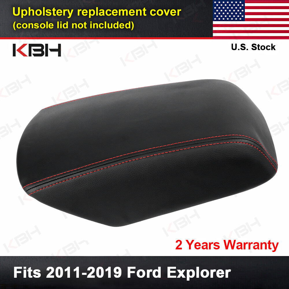 Fits 2011-2019 Ford Explorer Leather Center Console Lid Armrest Cover Red Stitch