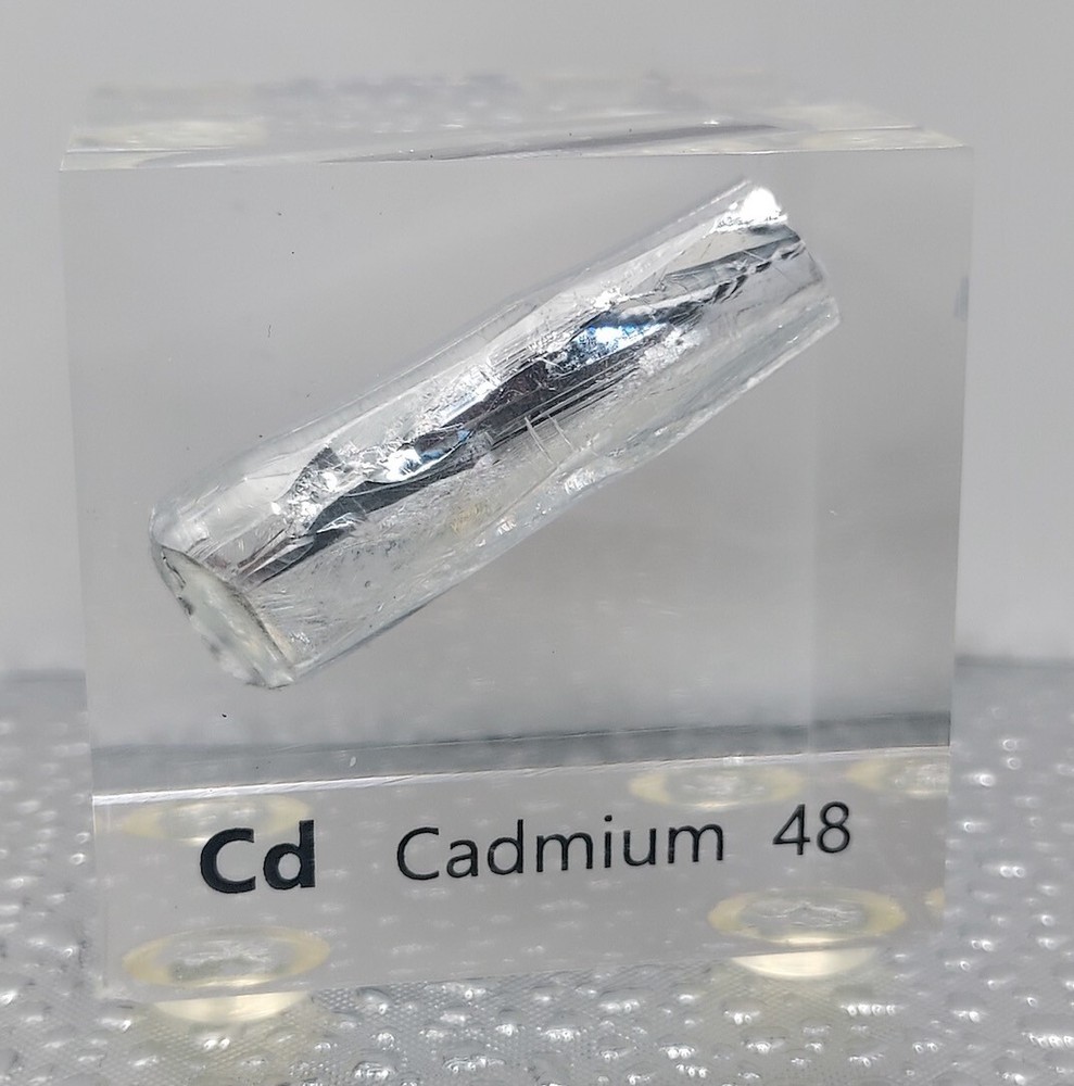 Lucite Acrylic Display Cube Precious Metal Cd CADMIUM 48 Rare Periodic Element