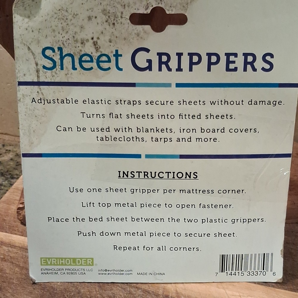 EVRI Adjustable Bed Sheet Grippers White 4 Pack 4-7in Elastic Clips