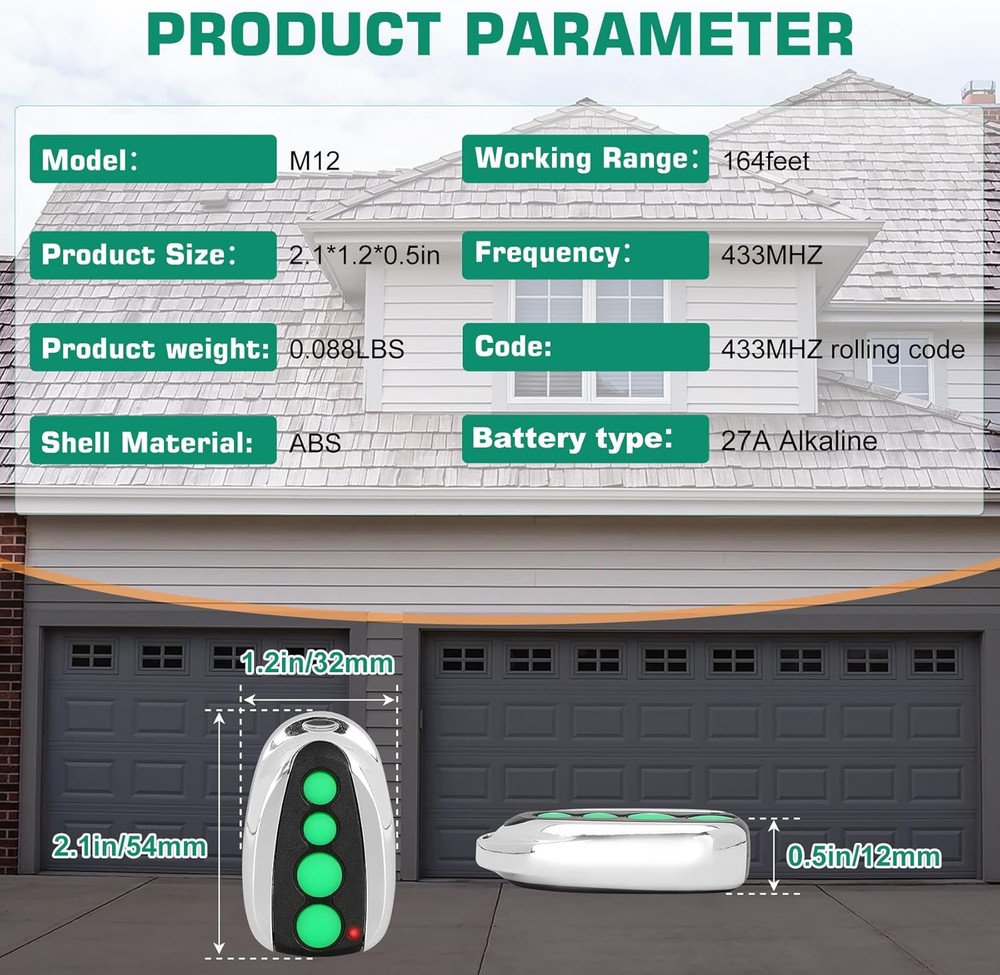 M12 Remote Control Transmitter for Automatic Swing Sliding Gate, Compatible with