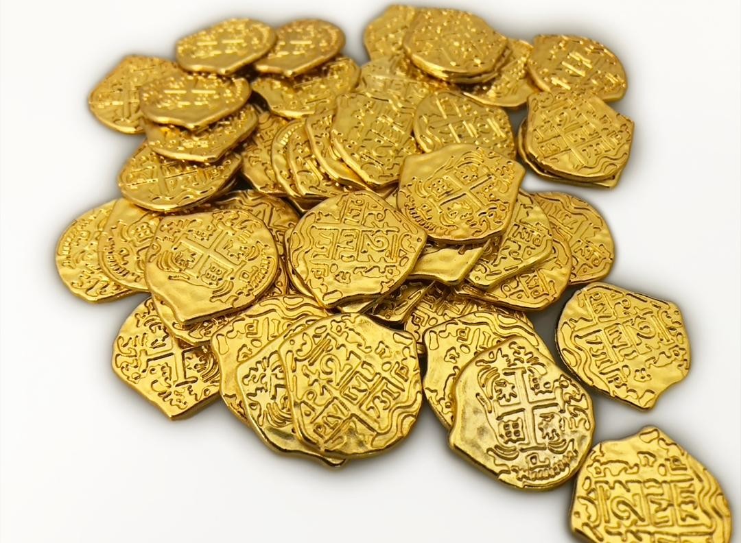 Seven Seas Pirates Toy Metal Shiny Gold Colored Treasure Coins - 50 Tokens