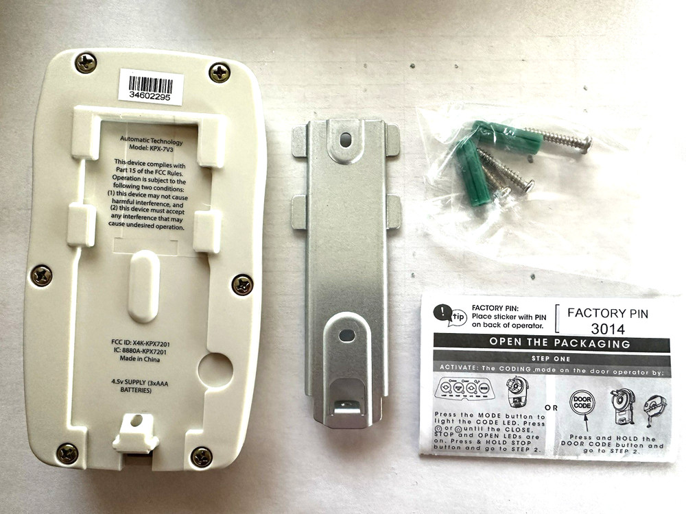 Automatic Technology 87740 433MHz Wireless Keypad AM EasyRoller/Hiro