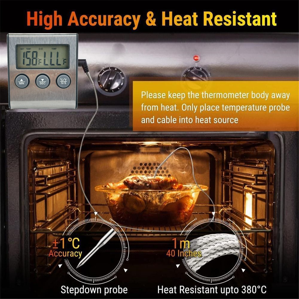 Remote Kitchen Digital Cooking Thermometer Probe Meat Food Temperature w/Timer ~