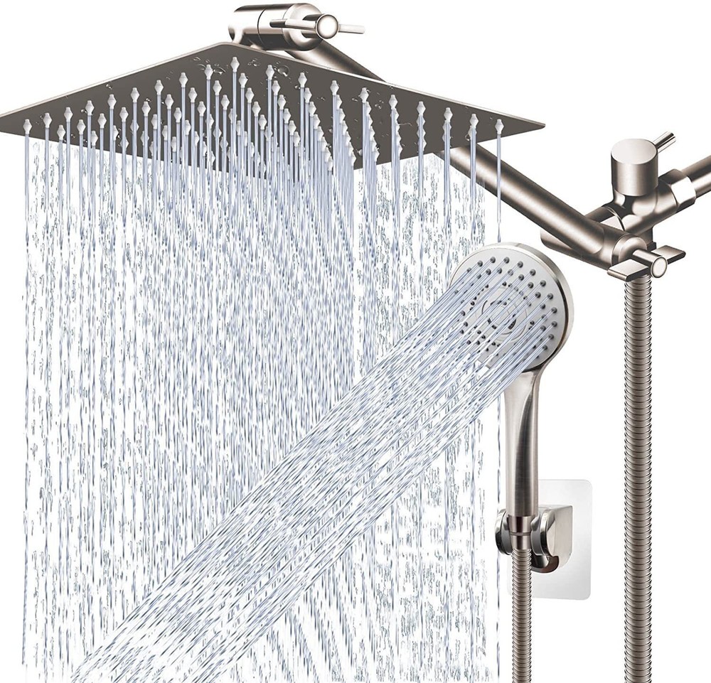 High Pressure Adjustable 8” Rain Square Shower Head with Handheld Spray Combo