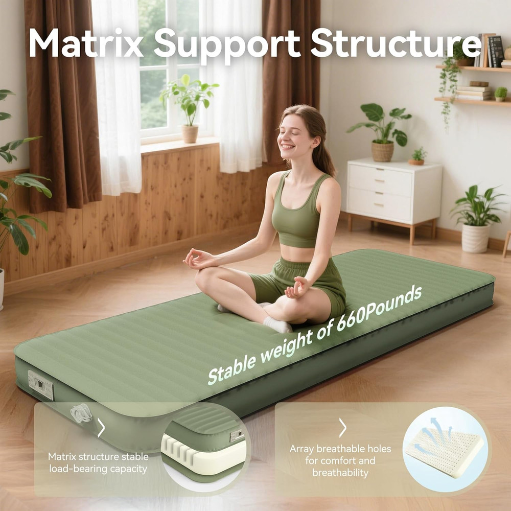 Camping Sleeping Pad, 4" Ultra-Thick Memory Foam Camping Mat with Built-In Elect