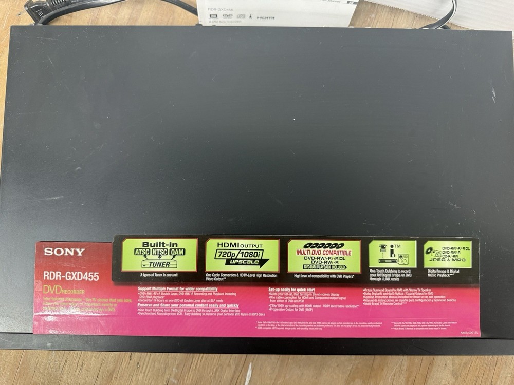 Sony DVD Player Recorder HDMI Tuner NO REMOTE-RDR-GXD455 FULLY TESTED