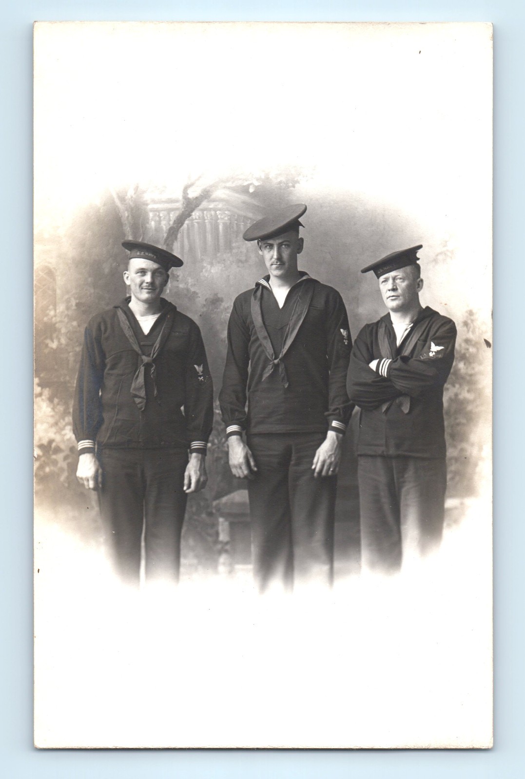 WWI Navy Sailors Studio Portrait Real Photo Postcard RPPC
