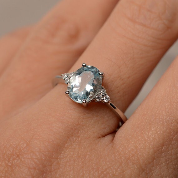 2.15 Ct Natural Aquamarine Diamond Engagement Ring 14K Solid White Gold Size 7