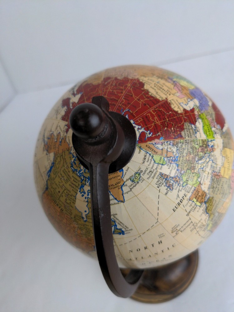 Wood Base World Globe Decor 9.5" tall